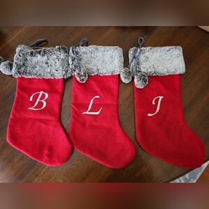 Red and Gray Holiday Stockings B,L,J